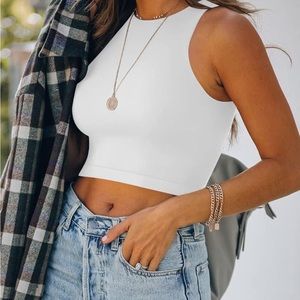 High Neck Racerback Crop Top in White, size Small